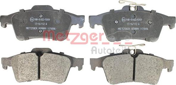 Metzger 1170006 - Тормозные колодки, дисковые, комплект autodnr.net