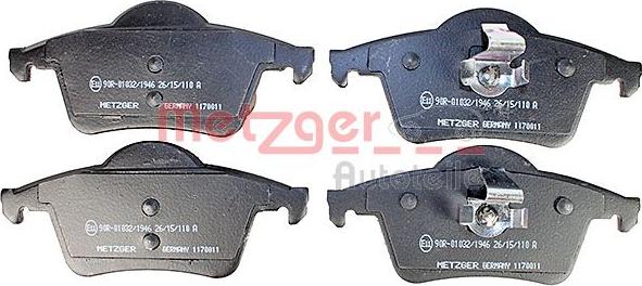 Metzger 1170011 - Тормозные колодки, дисковые, комплект avtokuzovplus.com.ua