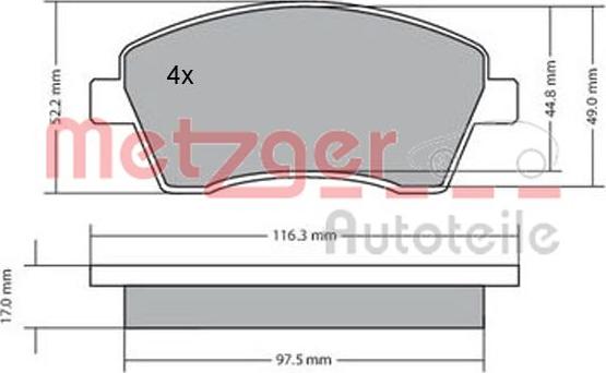 Metzger 1170029 - Тормозные колодки, дисковые, комплект autodnr.net
