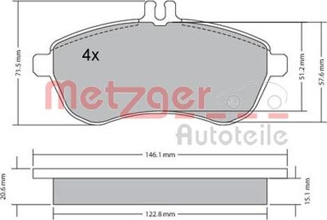 Metzger 1170046 - Тормозные колодки, дисковые, комплект avtokuzovplus.com.ua