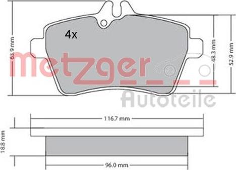 Metzger 1170053 - Гальмівні колодки, дискові гальма autocars.com.ua