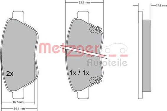 Metzger 1170057 - Тормозные колодки, дисковые, комплект autodnr.net