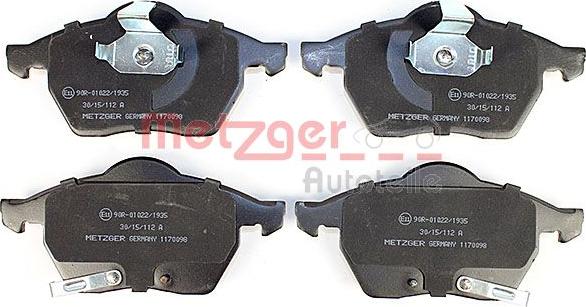 Metzger 1170098 - Тормозные колодки, дисковые, комплект avtokuzovplus.com.ua