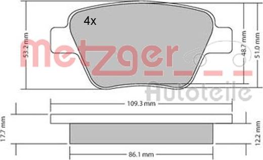 Metzger 1170106 - Тормозные колодки, дисковые, комплект autodnr.net