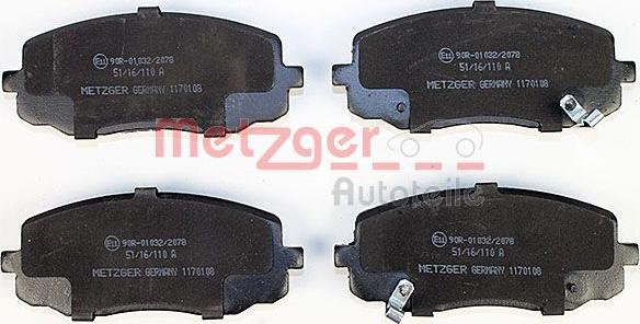 Metzger 1170108 - Тормозные колодки, дисковые, комплект avtokuzovplus.com.ua