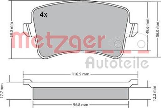 Metzger 1170113 - Гальмівні колодки, дискові гальма autocars.com.ua