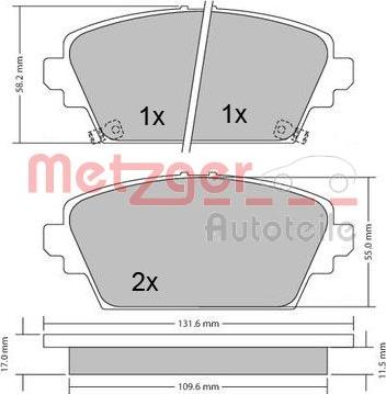 Metzger 1170124 - Гальмівні колодки, дискові гальма autocars.com.ua