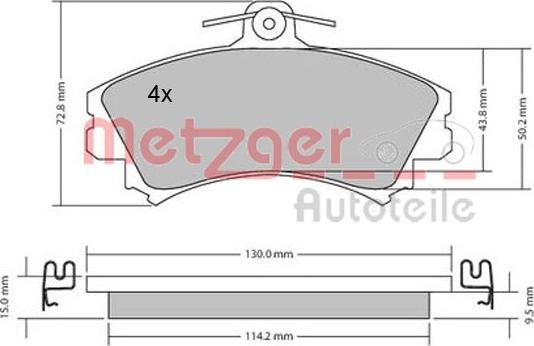 Metzger 1170143 - Тормозные колодки, дисковые, комплект avtokuzovplus.com.ua