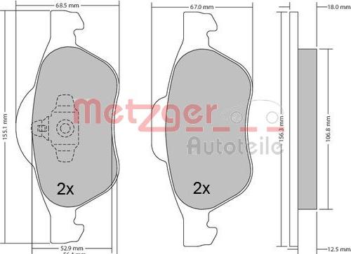 Metzger 1170155 - Тормозные колодки, дисковые, комплект autodnr.net