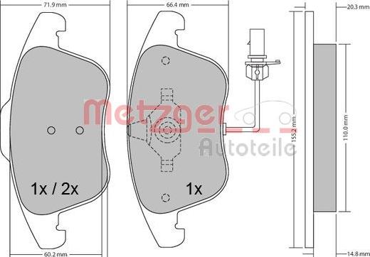 Metzger 1170156 - Тормозные колодки, дисковые, комплект avtokuzovplus.com.ua