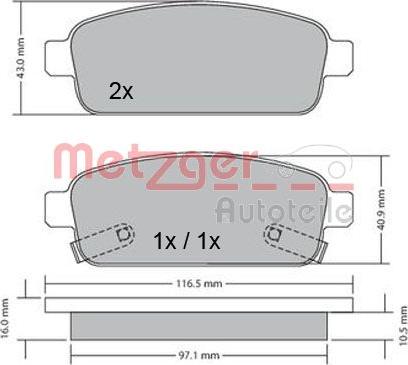 Metzger 1170164 - Тормозные колодки, дисковые, комплект avtokuzovplus.com.ua