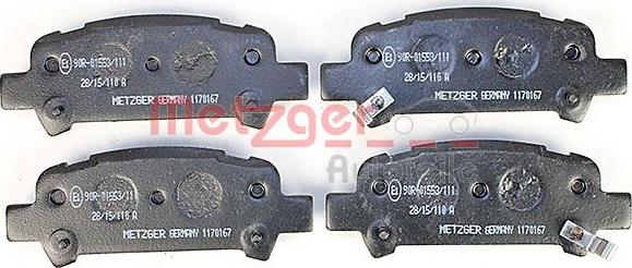 Metzger 1170167 - Тормозные колодки, дисковые, комплект avtokuzovplus.com.ua