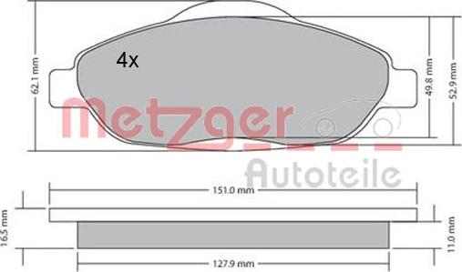 Metzger 1170194 - Тормозные колодки, дисковые, комплект autodnr.net