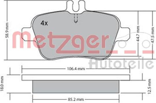 Metzger 1170204 - Тормозные колодки, дисковые, комплект avtokuzovplus.com.ua