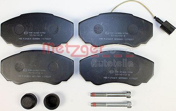 Metzger 1170227 - Тормозные колодки, дисковые, комплект avtokuzovplus.com.ua