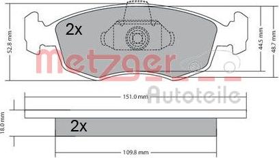 Metzger 1170249 - Тормозные колодки, дисковые, комплект avtokuzovplus.com.ua