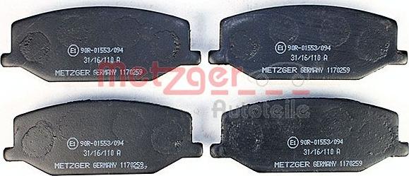 Metzger 1170259 - Тормозные колодки, дисковые, комплект avtokuzovplus.com.ua