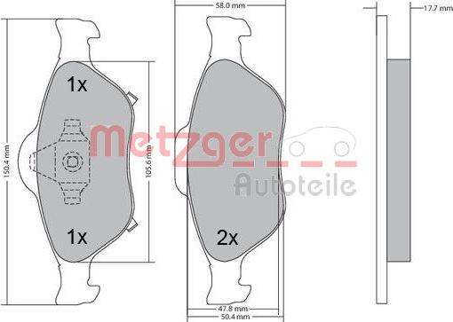 Metzger 1170287 - Тормозные колодки, дисковые, комплект avtokuzovplus.com.ua