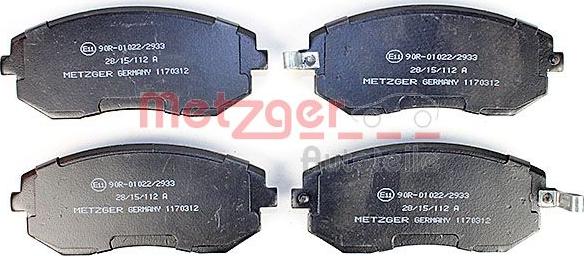 Metzger 1170312 - Тормозные колодки, дисковые, комплект autodnr.net