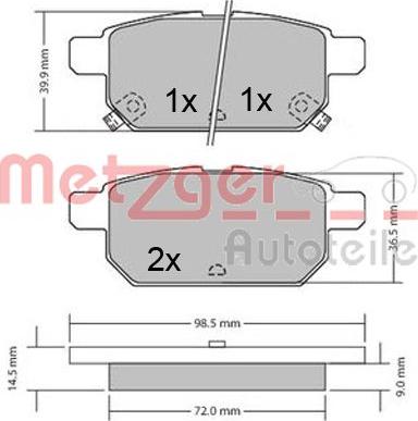 Metzger 1170360 - Тормозные колодки, дисковые, комплект autodnr.net