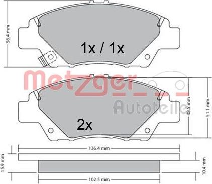 Metzger 1170367 - Тормозные колодки, дисковые, комплект avtokuzovplus.com.ua