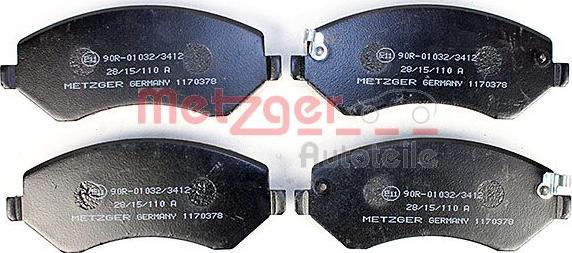 Metzger 1170378 - Тормозные колодки, дисковые, комплект autodnr.net