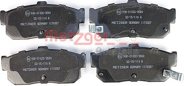 Metzger 1170387 - Тормозные колодки, дисковые, комплект avtokuzovplus.com.ua