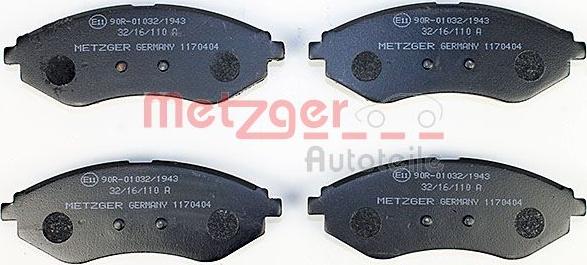Metzger 1170404 - Гальмівні колодки, дискові гальма autocars.com.ua