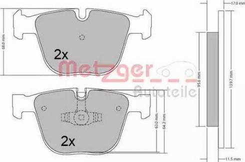 Metzger 1170421 - Тормозные колодки, дисковые, комплект avtokuzovplus.com.ua