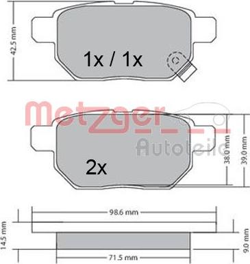 Metzger 1170444 - Тормозные колодки, дисковые, комплект autodnr.net