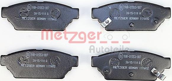 Metzger 1170492 - Тормозные колодки, дисковые, комплект avtokuzovplus.com.ua