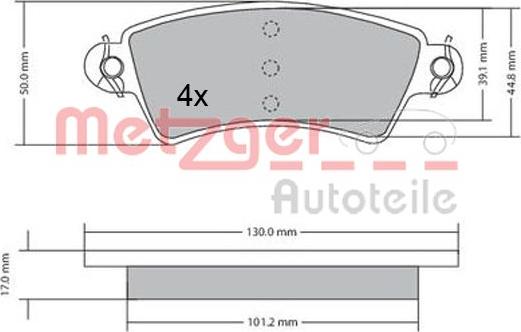 Metzger 1170499 - Тормозные колодки, дисковые, комплект avtokuzovplus.com.ua