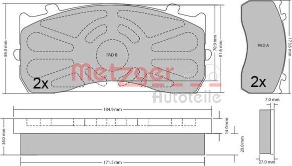 Metzger 1170525 - Гальмівні колодки, дискові гальма autocars.com.ua