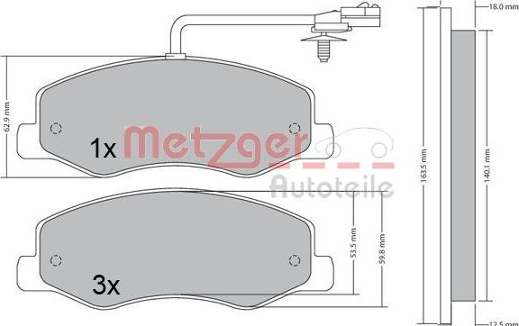 Metzger 1170595 - Тормозные колодки, дисковые, комплект avtokuzovplus.com.ua