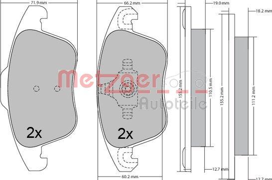 Metzger 1170638 - Тормозные колодки, дисковые, комплект avtokuzovplus.com.ua