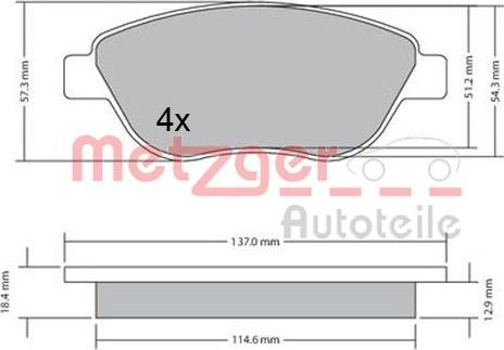 Metzger 1170651 - Тормозные колодки, дисковые, комплект avtokuzovplus.com.ua