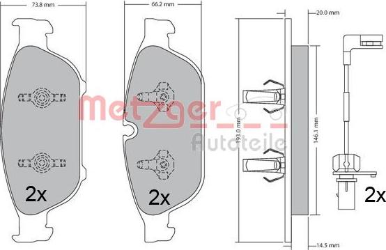 Metzger 1170657 - Тормозные колодки, дисковые, комплект avtokuzovplus.com.ua