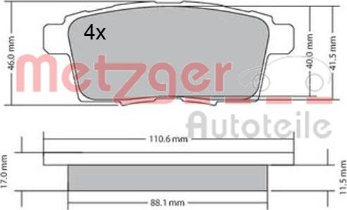 Metzger 1170686 - Тормозные колодки, дисковые, комплект autodnr.net