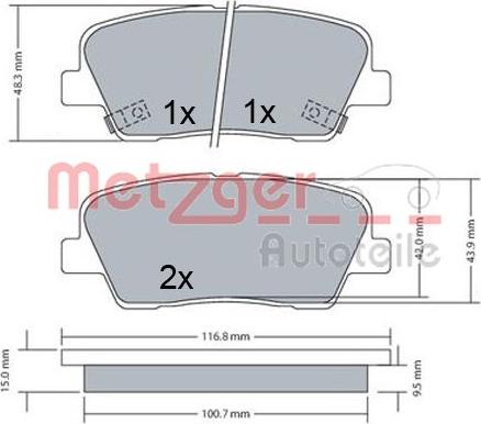 Metzger 1170687 - Гальмівні колодки, дискові гальма autocars.com.ua