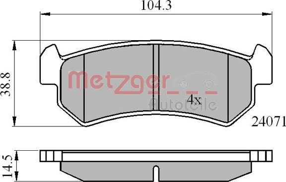 Metzger 1170869 - Тормозные колодки, дисковые, комплект avtokuzovplus.com.ua