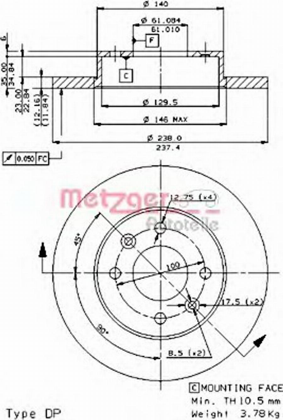 Metzger 14068E - Гальмівний диск autocars.com.ua