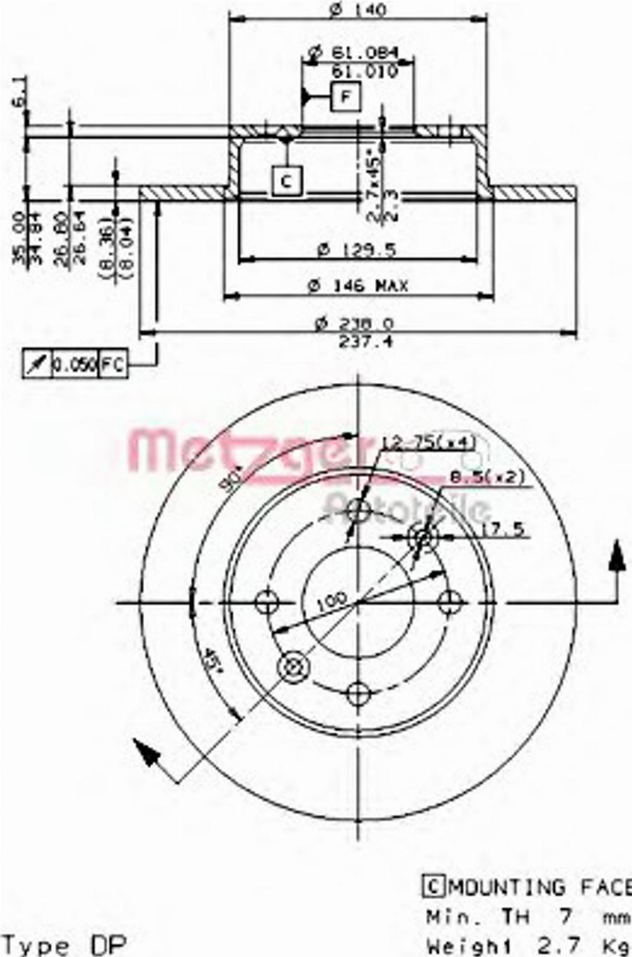 Metzger 14082 E - Гальмівний диск autocars.com.ua