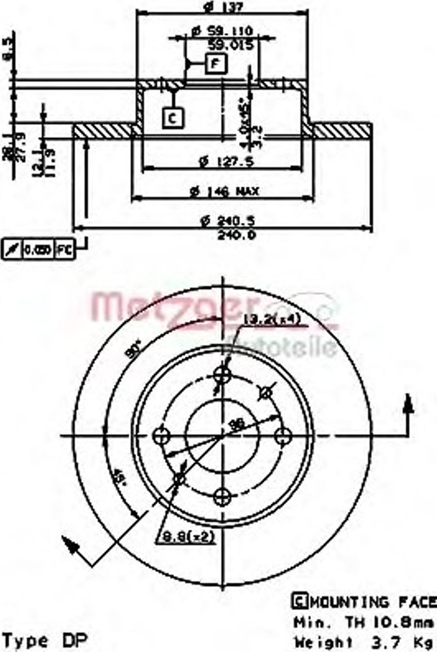 Metzger 14120E - Гальмівний диск autocars.com.ua