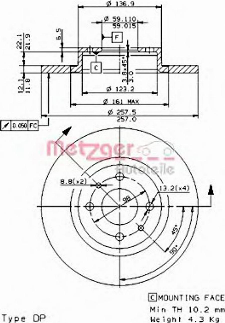 Metzger 14139E - Гальмівний диск autocars.com.ua