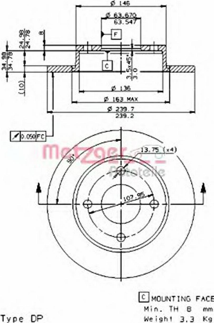 Metzger 14223E - Гальмівний диск autocars.com.ua