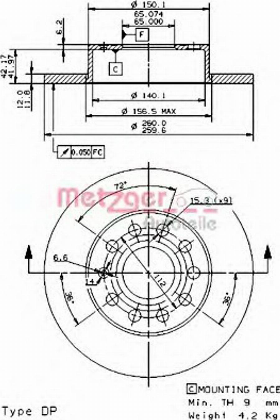 Metzger 14852 V - Гальмівний диск autocars.com.ua