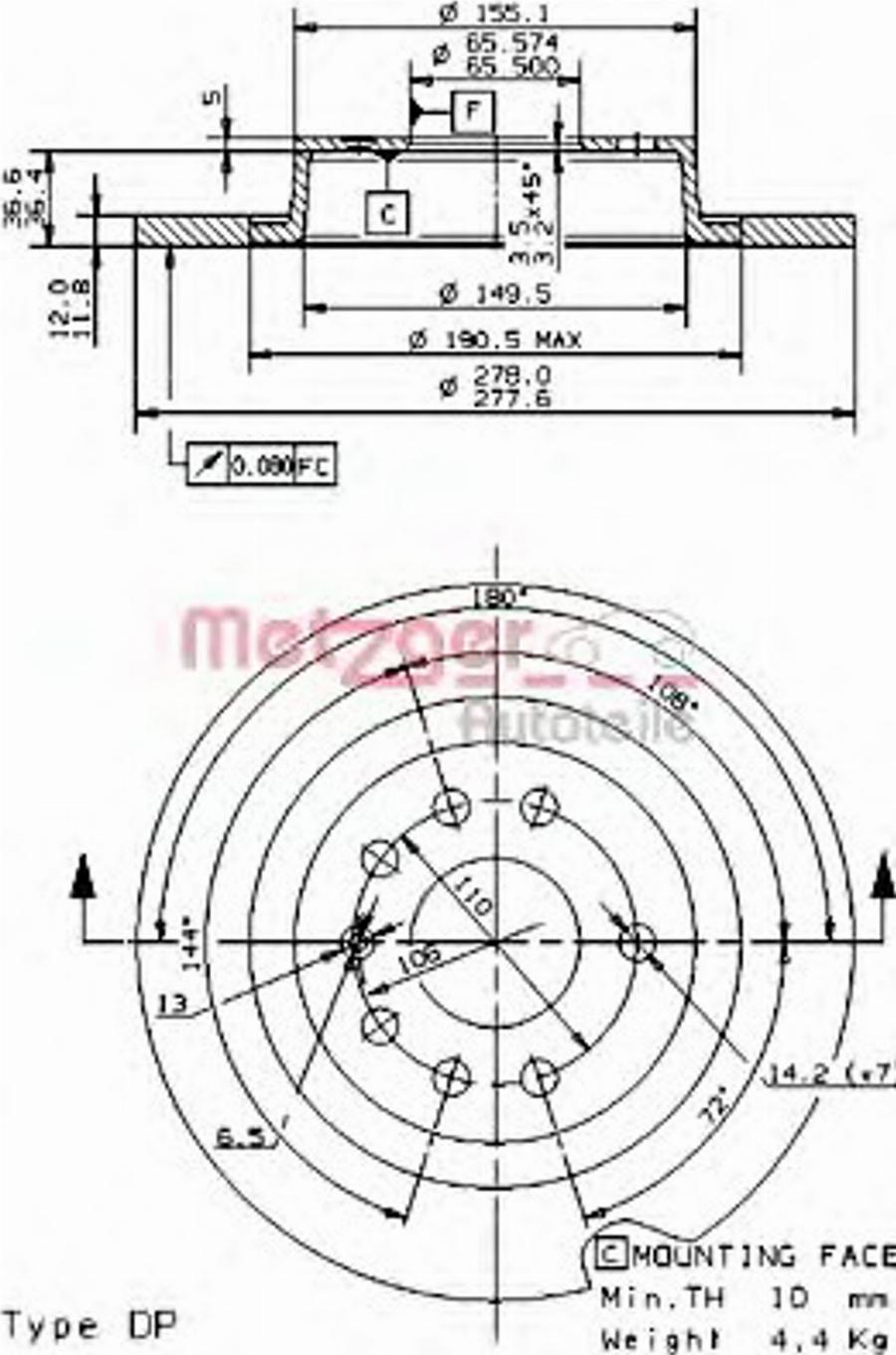 Metzger 14853 V - Тормозной диск avtokuzovplus.com.ua