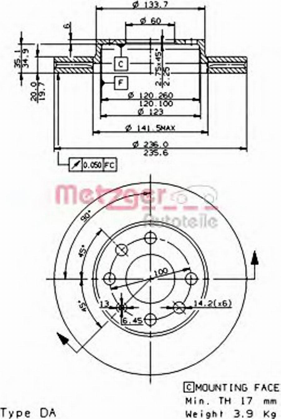 Metzger 20238E - Тормозной диск autodnr.net