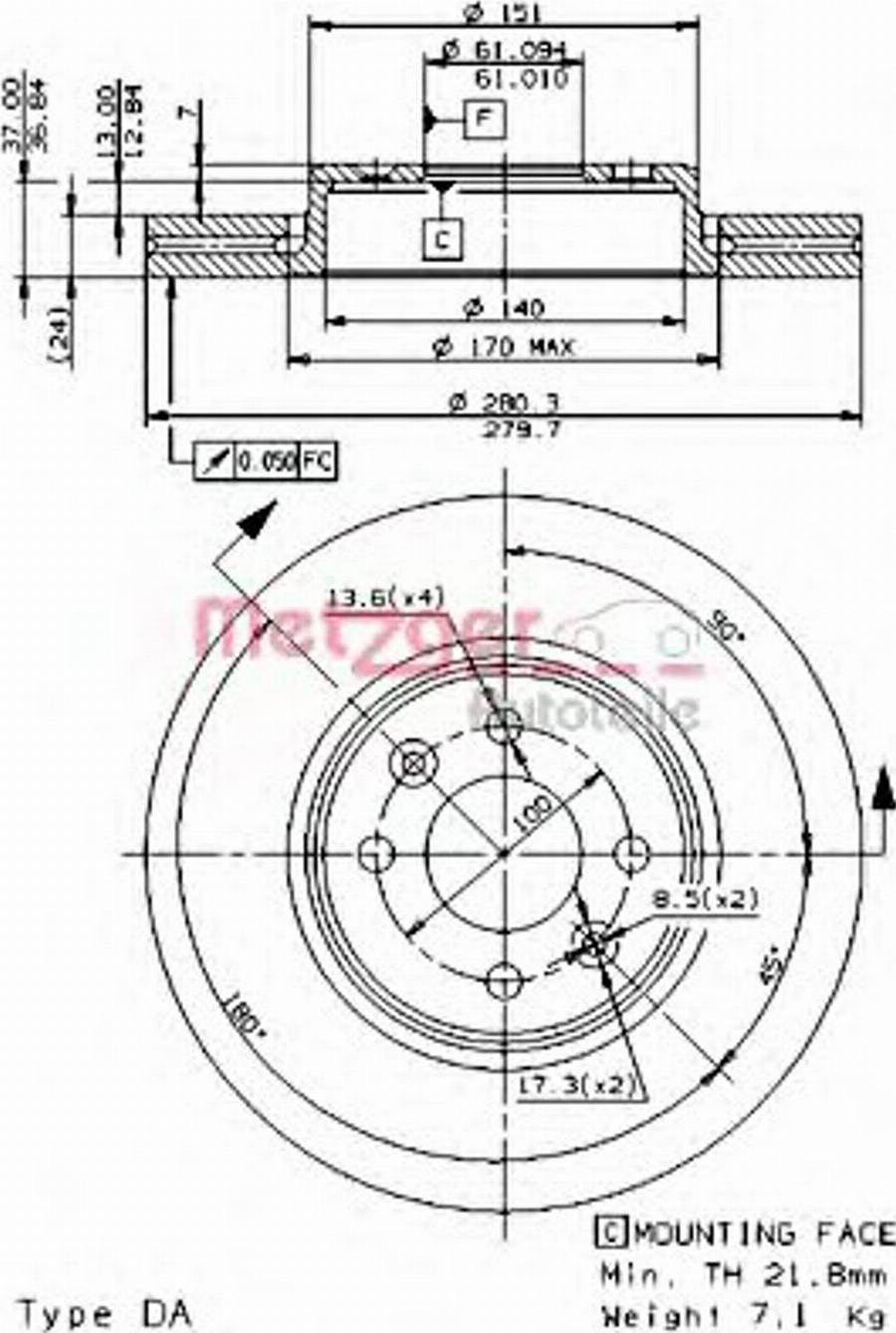 Metzger 22126V - Тормозной диск avtokuzovplus.com.ua