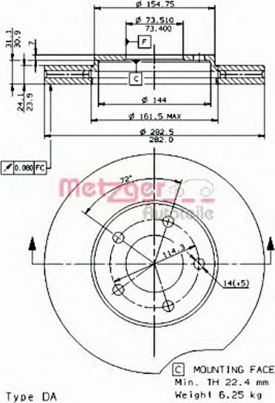 Metzger 24493 - Гальмівний диск autocars.com.ua